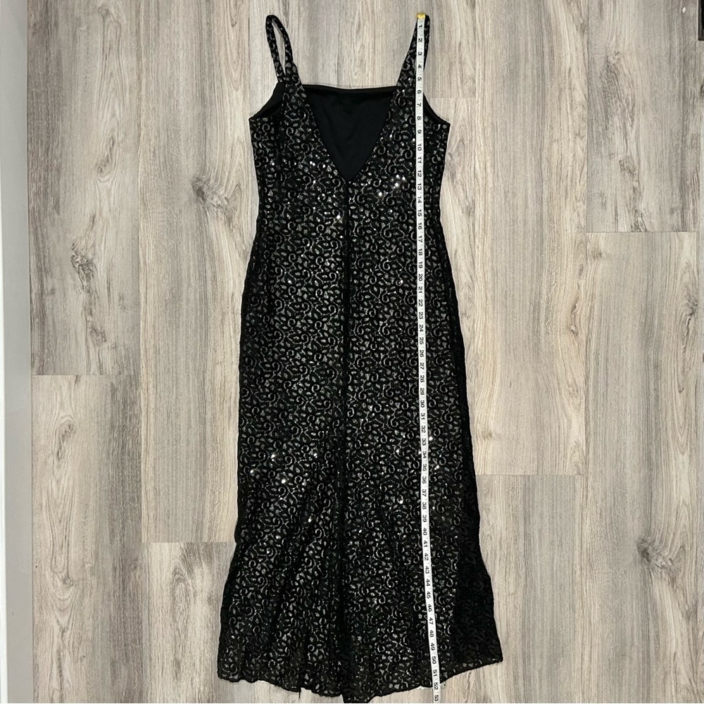 Vintage Jessica McClintock Gunne Sax Black Lace Silver Sequin Maxi Dress Size 10 - Picture 2 of 7